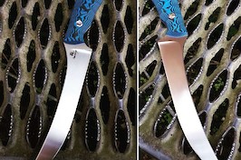A custom fishing/fillet knife made from the infamous Nitrobe77 steel for extreme corrosion resistance, with black/blue G10 handle scales