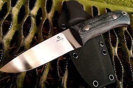 Bushcraft knife in the Lars Falt style, made in RWL34 and black canvas micarta